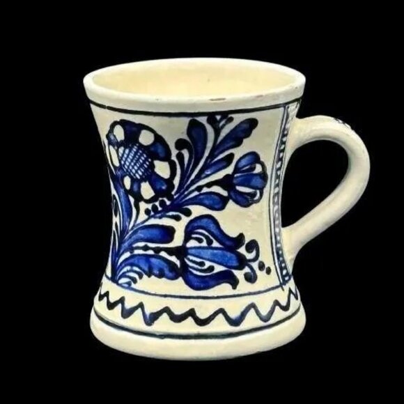 Vintage Korond Hand Painted Romanian Folk Art Pottery Cobalt Blue/White Mug - Picture 4 of 8